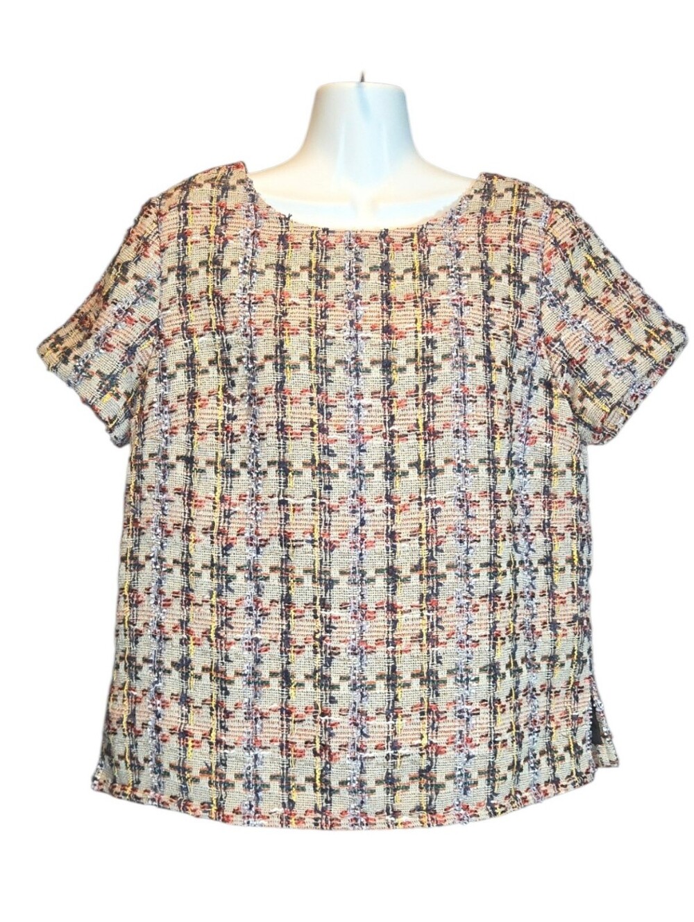 Halogen Cream Multi Tweed Short Sleeve Top